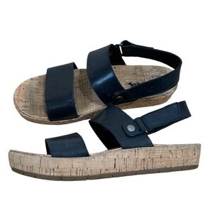 Korks Black Leather Sling Back Wedge Sandals size 7